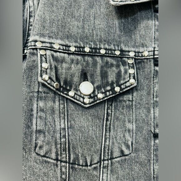 NWOT Rebecca Minkoff Studded Light Black Wash Denim Jean Jacket Women’s Sz L - Picture 4 of 16